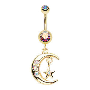 Golden Moon and Star Belly Button Ring-WildKlass Jewelry