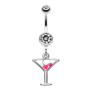 Heart Cherries Martini Glass Belly Button Ring-WildKlass Jewelry