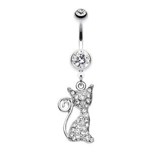 Glistening Kitty Cat Belly Button Ring-WildKlass Jewelry