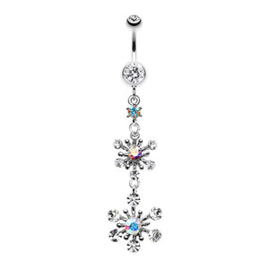 Glistening Snow Flower Belly Button Ring-WildKlass Jewelry
