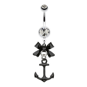 Cute Anchor Bow-Tie Steel Top Belly Button Ring-WildKlass Jewelry