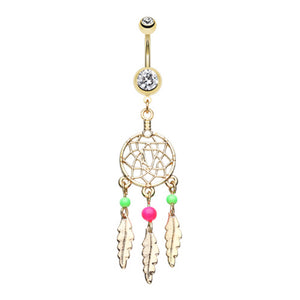 Golden Classic Beaded Dreamcatcher Belly Button Ring-WildKlass Jewelry