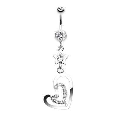 Star Double Loop Heart Belly Button Ring-WildKlass Jewelry