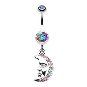 Crescent Moon Face Belly Button Ring-WildKlass Jewelry
