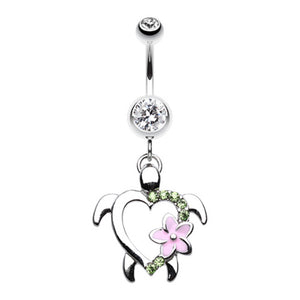 Hawaiian Flower Tortoise Belly Button Ring-WildKlass Jewelry