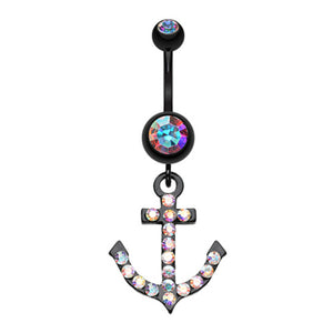Blackline Anchor Gem Sparkle Belly Button Ring-WildKlass Jewelry