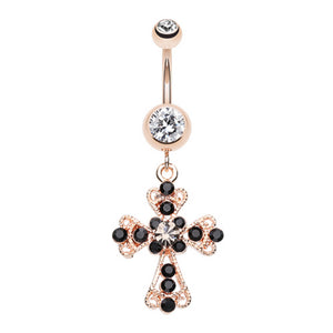 Golden Patonce Cross Belly Button Ring-WildKlass Jewelry