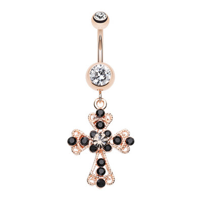 Golden Patonce Cross Belly Button Ring-WildKlass Jewelry