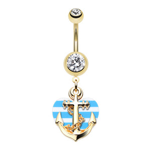 Golden Anchor Nautical Heart Belly Button Ring-WildKlass Jewelry