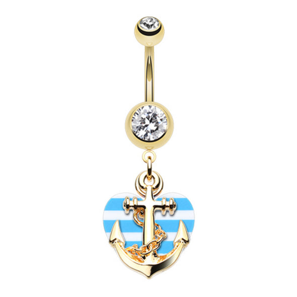 Golden Anchor Nautical Heart Belly Button Ring-WildKlass Jewelry