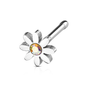 All 316L Surgical Steel WildKlass Nose Bone Studs with Crystal Centered Daisy-WildKlass Jewelry