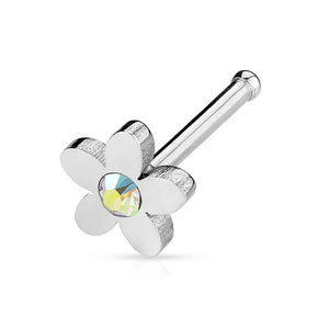 All 316L Surgical Steel WildKlass Nose Bone Studs with Crystal Centered 5-Petal Flower-WildKlass Jewelry