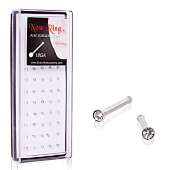 40pcs 316L Press Fit Clear CZ Nose Bone Package in Acrylic Display-WildKlass Jewelry