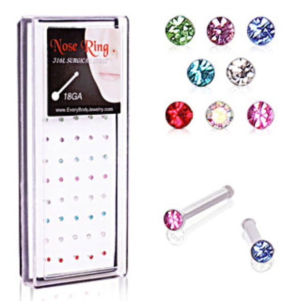 40pcs 316L Surgical Steel Press Fit Mixed-Color CZ Nose Bone Package in Acrylic Display-WildKlass Jewelry