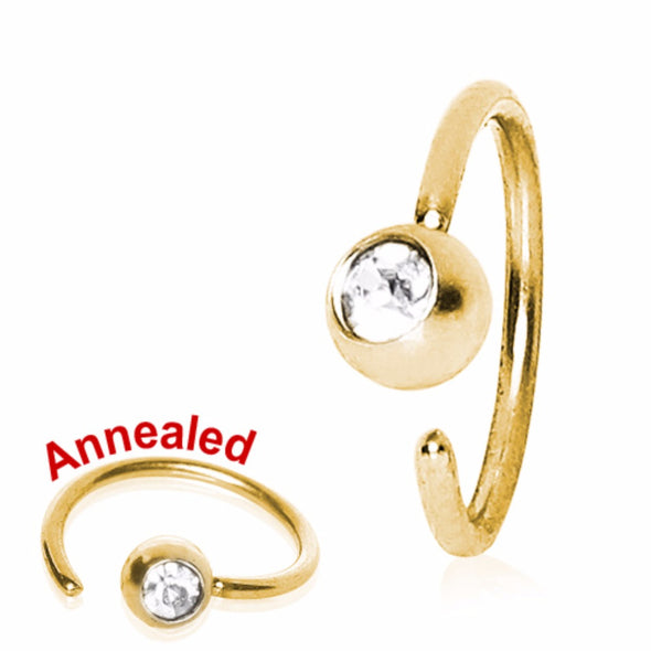 Gold Plated Annealed Press Fit CZ Ball Nose Hoop-WildKlass Jewelry