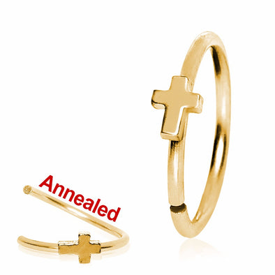 Gold Plated Annealed Cross Nose Hoop-WildKlass Jewelry