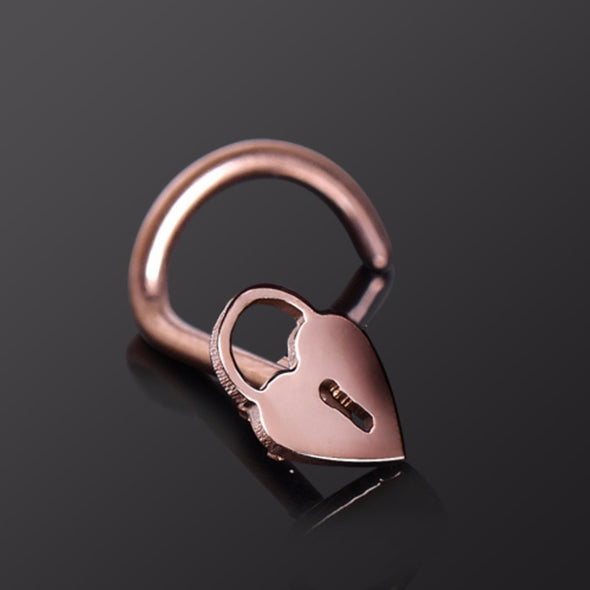 Rose Gold Plated Nose Screw with Heart Lock-WildKlass Jewelry