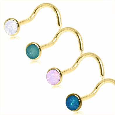 Gold Plated Opalite Screw Nose Ring-WildKlass Jewelry