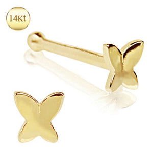 14Kt Yellow Gold Stud Nose Ring with a Butterfly-WildKlass Jewelry