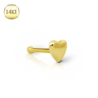 14Kt Yellow Gold Stud Nose Ring with a Heart-WildKlass Jewelry
