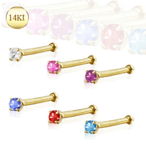 14Kt Yellow Gold Stud Nose Ring with Prong Setting Gem-WildKlass Jewelry