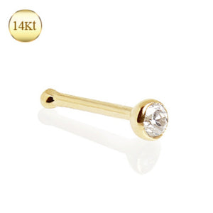 14Kt Gold Stud Nose Ring with Press Fit CZ-WildKlass Jewelry