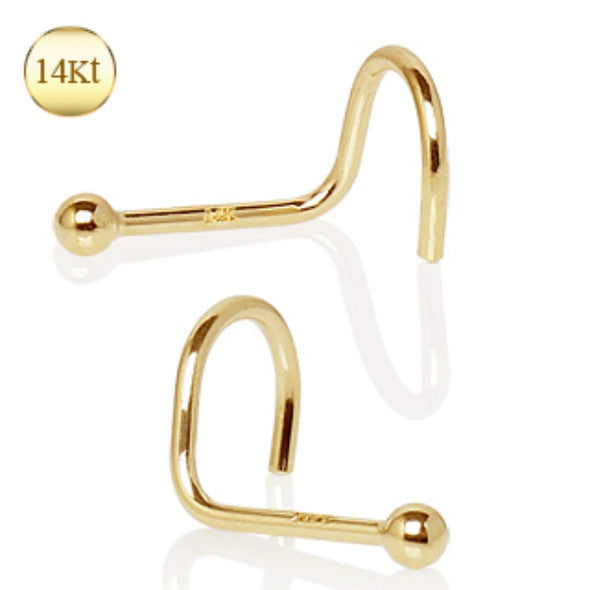 14Kt Yellow Gold Screw Nose Ring with a Ball-WildKlass Jewelry