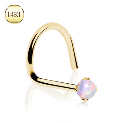 14Kt Yellow Gold Nose Screw with Prong Set Opalite-WildKlass Jewelry