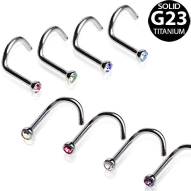 Grade 23 Titanium Screw Nose Ring with Gem Ball-WildKlass Jewelry