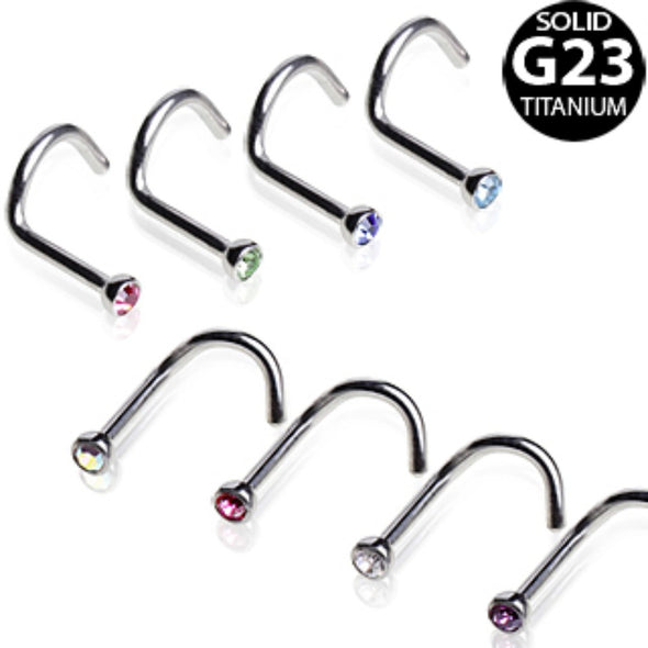 Grade 23 Titanium Screw Nose Ring with Gem Ball-WildKlass Jewelry