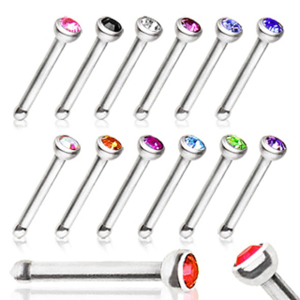 18 & 20GA 316L Surgical Steel Stud Nose Ring with Press Fit Gem-WildKlass Jewelry