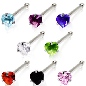 316L Surgical Steel Prong Set Heart CZ Nose Bone-WildKlass Jewelry