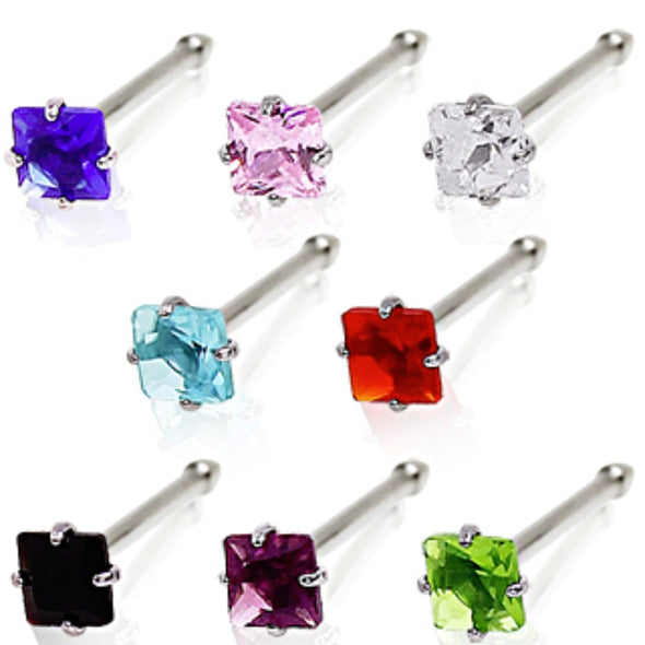 316L Surgical Steel Prong Set Square CZ Nose Stud-WildKlass Jewelry