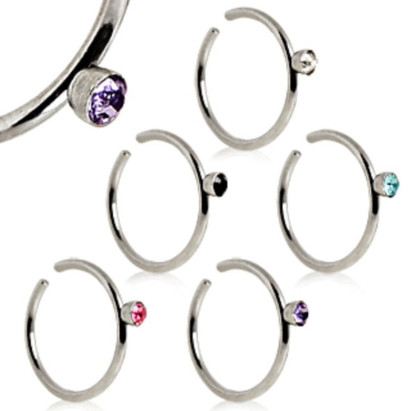 316L Surgical Steel Nose Hoop Ring with 2mm Gem-WildKlass Jewelry