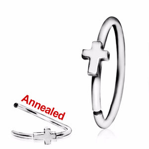 316L Surgical Steel Annealed Cross Nose Hoop-WildKlass Jewelry