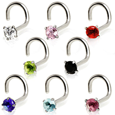 316L Surgical Steel Screw Nose Ring with Prong Set Gem-WildKlass Jewelry