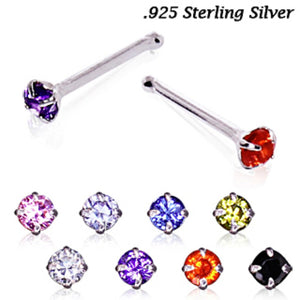 Stainless Steel Prong Set Round CZ Nose Bone-WildKlass Jewelry