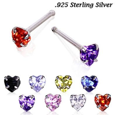 Stainless Steel Prong Set Heart CZ Nose Bone-WildKlass Jewelry
