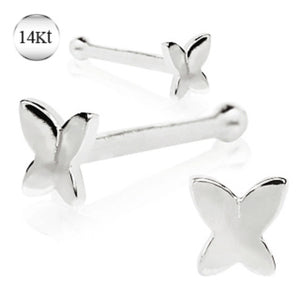 14Kt White Gold Stud Nose Ring with a Butterfly-WildKlass Jewelry