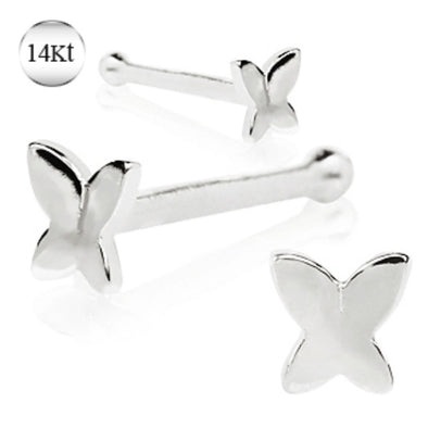 14Kt White Gold Stud Nose Ring with a Butterfly-WildKlass Jewelry