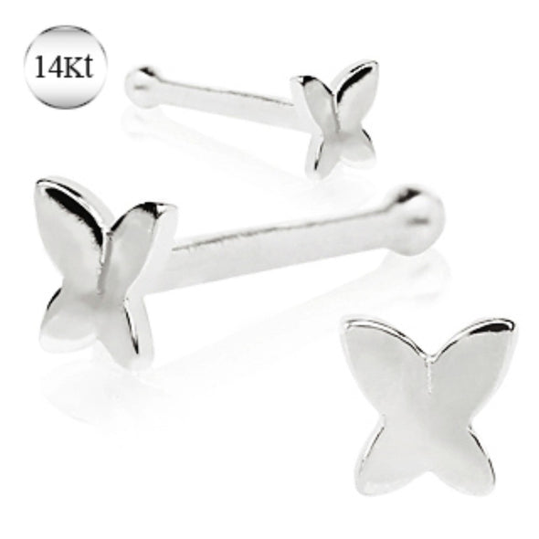 14Kt White Gold Stud Nose Ring with a Butterfly-WildKlass Jewelry