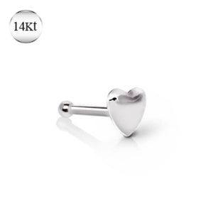 14Kt White Gold Stud Nose Ring with a Heart-WildKlass Jewelry