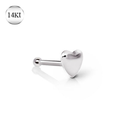 14Kt White Gold Stud Nose Ring with a Heart-WildKlass Jewelry