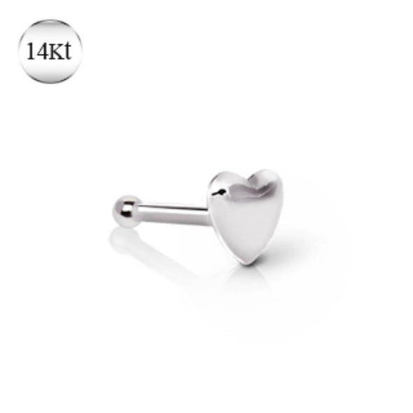 14Kt White Gold Stud Nose Ring with a Heart-WildKlass Jewelry