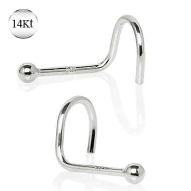 14Kt White Gold Screw Nose Ring with a Ball-WildKlass Jewelry