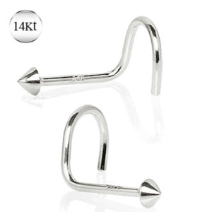 14Kt White Gold Screw Nose Ring with a Spike-WildKlass Jewelry