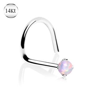 14Kt White Gold Nose Screw with Prong Set Opalite-WildKlass Jewelry