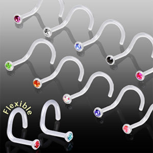 Clear Bio Flex Screw Nose Ring with Gem-WildKlass Jewelry