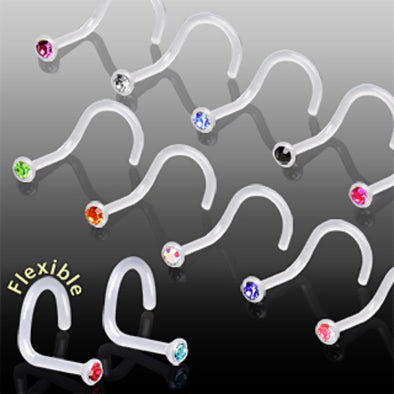 Clear Bio Flex Screw Nose Ring with Gem-WildKlass Jewelry