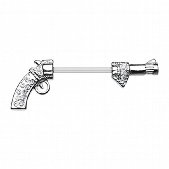 Bling Revolver Gun WildKlass Nipple Barbell Ring-WildKlass Jewelry